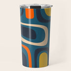 Palm Springs Retro Mid Century Modern Abstract Pattern Blue Orange Mustard Beige Travel Mug Gallery Image 1