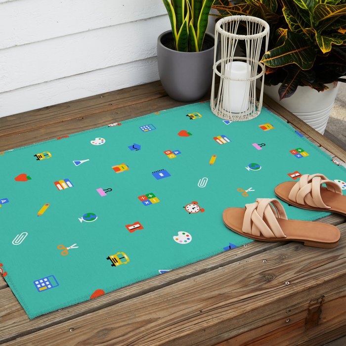 Colorful back to school sticker icon pattern Outdoor Rug Gallery Image 2