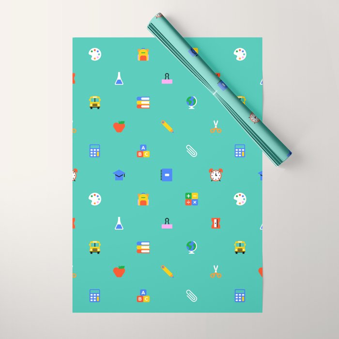 Colorful back to school sticker icon pattern Wrapping Paper Gallery Image 1