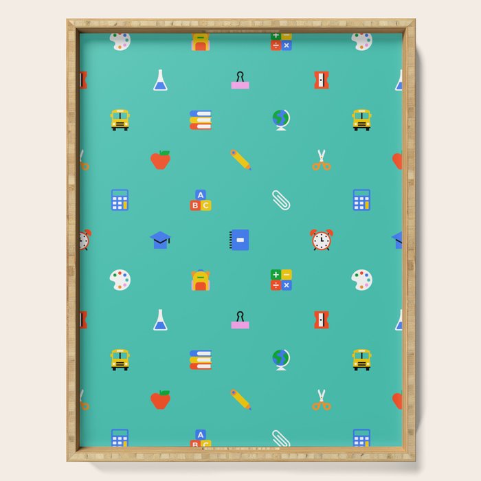 Colorful back to school sticker icon pattern Serving Tray Gallery Image 1