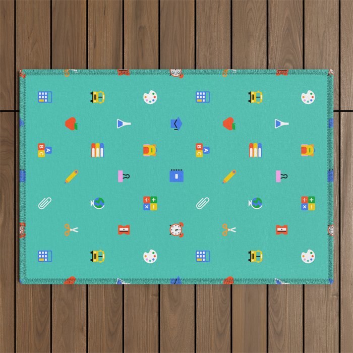 Colorful back to school sticker icon pattern Outdoor Rug Gallery Image 1