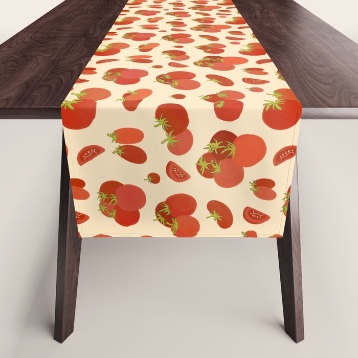 Hand Drawn Italian Roman Pomodori Tomato Classic Mediterranean Art Table Runner Gallery Image 1