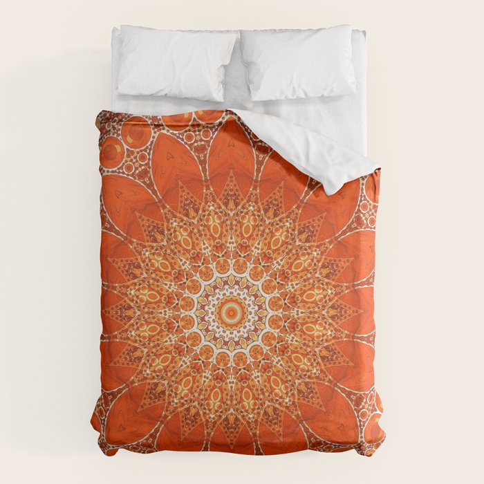 Detailed Orange Boho Mandala Duvet Cover Gallery Image 1