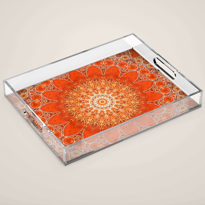 Detailed Orange Boho Mandala Acrylic Tray Gallery Image 1