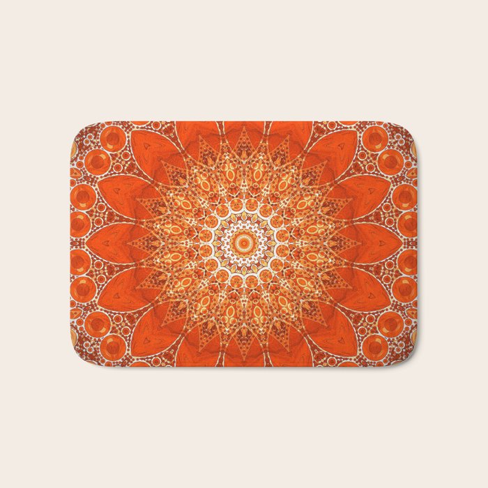 Detailed Orange Boho Mandala Bath Mat Gallery Image 1