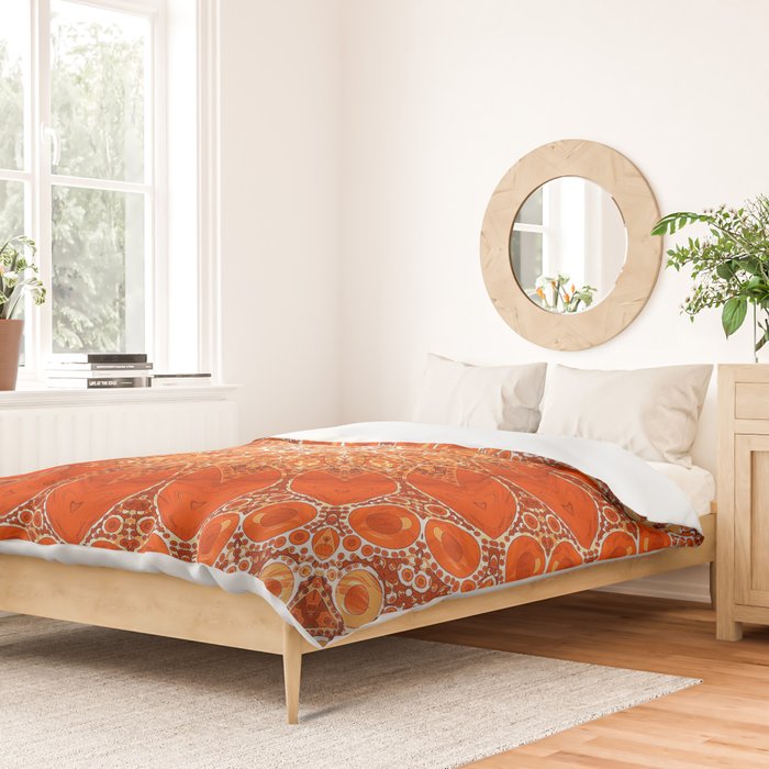 Detailed Orange Boho Mandala Duvet Cover Gallery Image 2