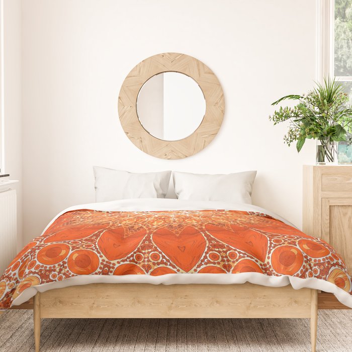 Detailed Orange Boho Mandala Duvet Cover Gallery Image 3