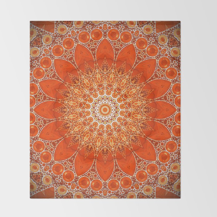 Detailed Orange Boho Mandala Throw Blanket Gallery Image 2