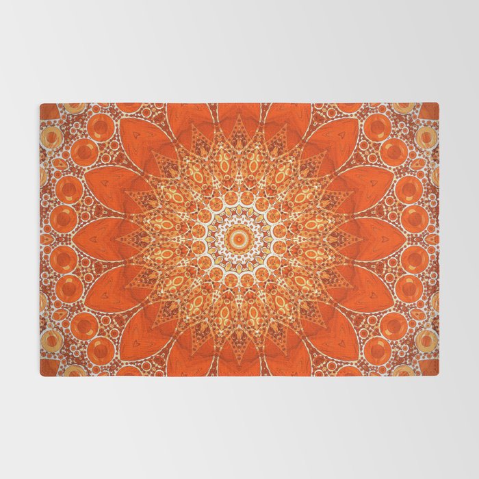 Detailed Orange Boho Mandala Rug Gallery Image 2