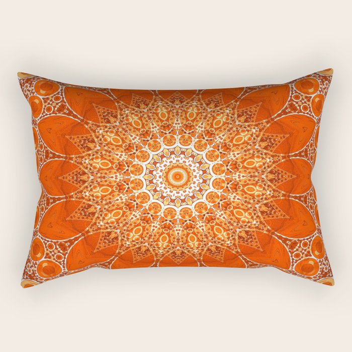 Detailed Orange Boho Mandala Rectangular Pillow Gallery Image 2