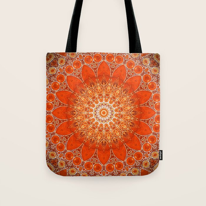 Detailed Orange Boho Mandala Tote Bag Gallery Image 1