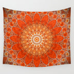 Detailed Orange Boho Mandala Wall Tapestry Gallery Image 4