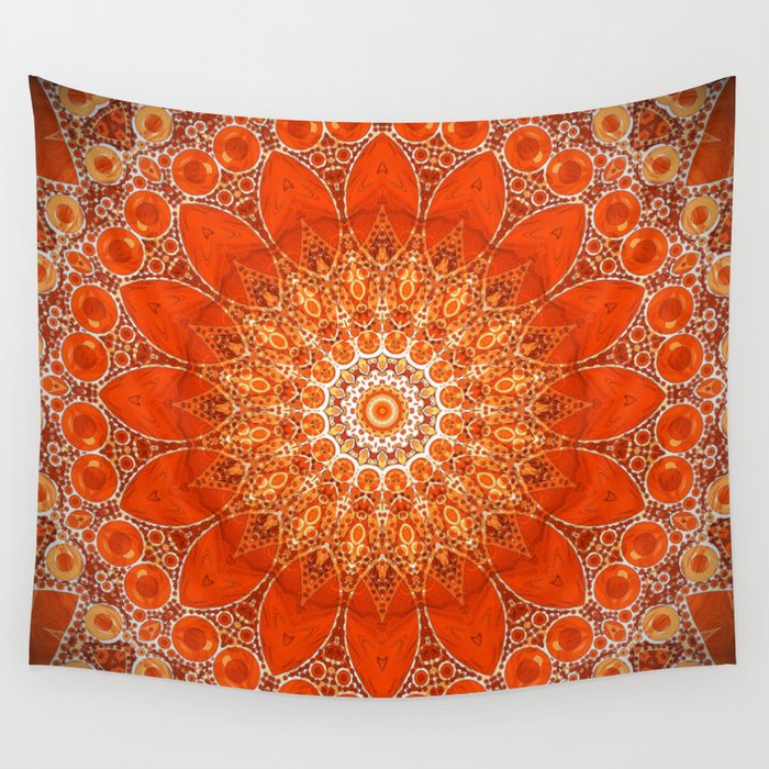 Detailed Orange Boho Mandala Wall Tapestry Gallery Image 4