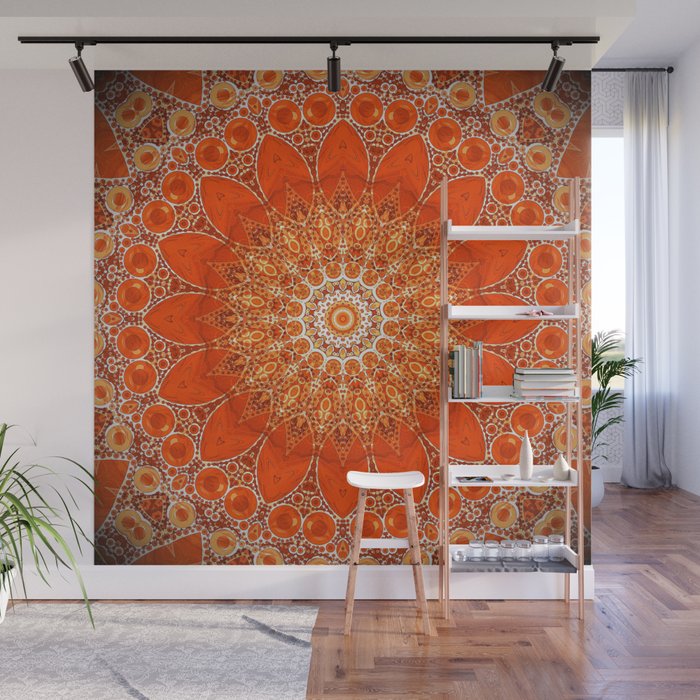 Detailed Orange Boho Mandala Wall Mural Gallery Image 1