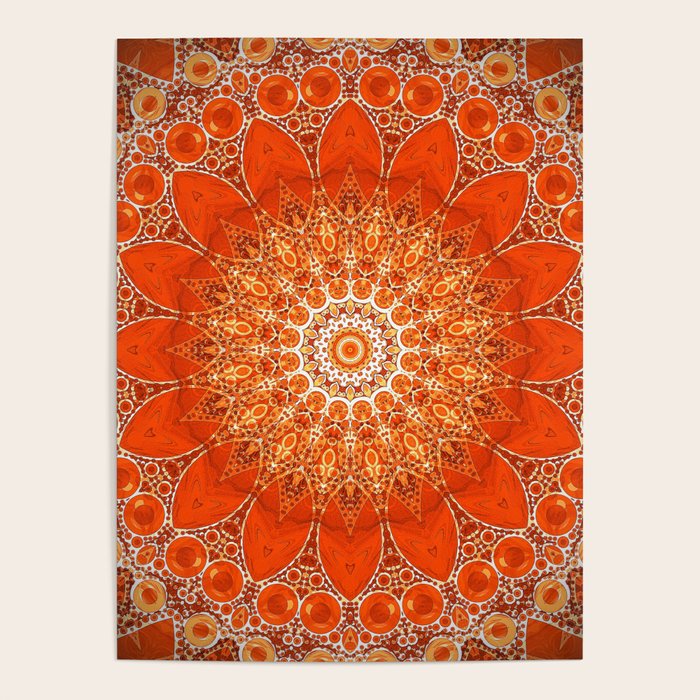 Detailed Orange Boho Mandala Poster Gallery Image 1