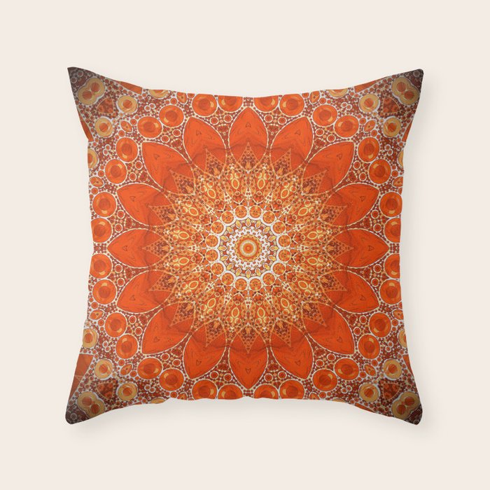 Detailed Orange Boho Mandala Throw Pillow Gallery Image 6