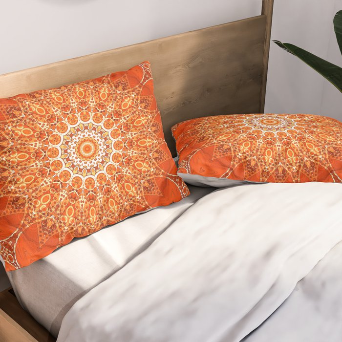 Detailed Orange Boho Mandala Pillow Sham Gallery Image 2