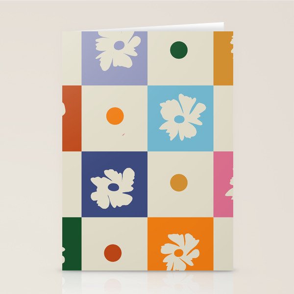 Retro floral checkerboard Stationery Card Gallery Image 2