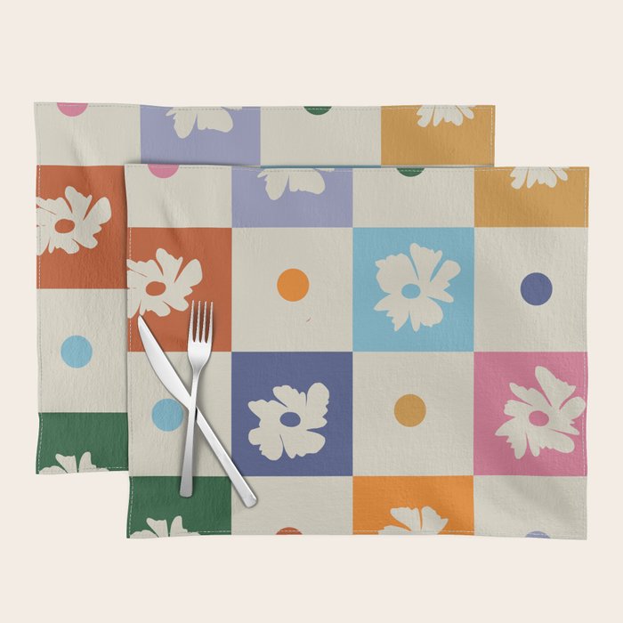 Retro floral checkerboard Placemat Gallery Image 1