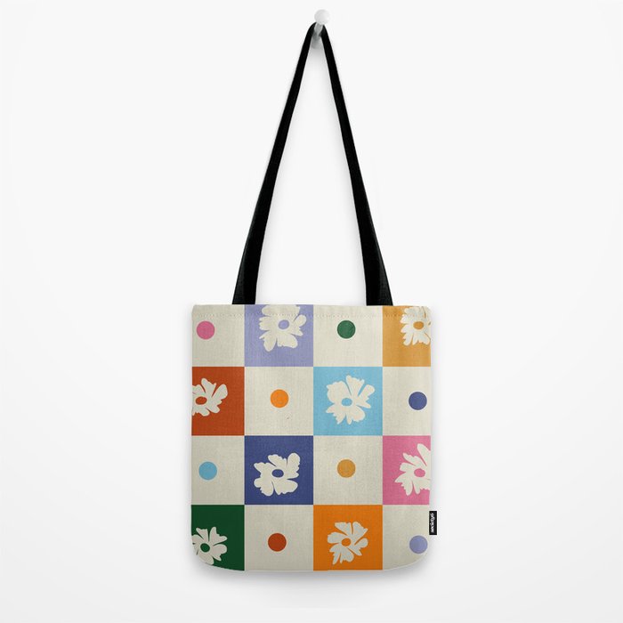 Retro floral checkerboard Tote Bag Gallery Image 2