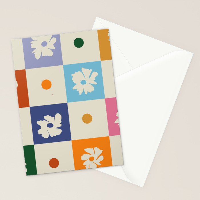 Retro floral checkerboard Stationery Card Gallery Image 2