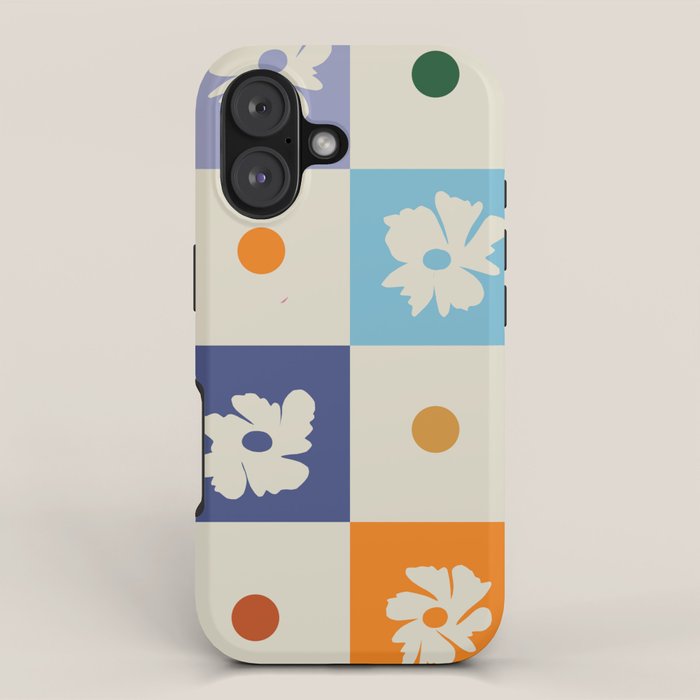 Retro floral checkerboard iPhone Case Gallery Image 1