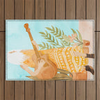 Music Soothes My Soul | Urban Hippie Bohemian Woman Playing the Guitar | Plant Lady Painting Outdoor Rug Gallery Image 1