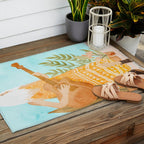 Music Soothes My Soul | Urban Hippie Bohemian Woman Playing the Guitar | Plant Lady Painting Outdoor Rug Gallery Image 2