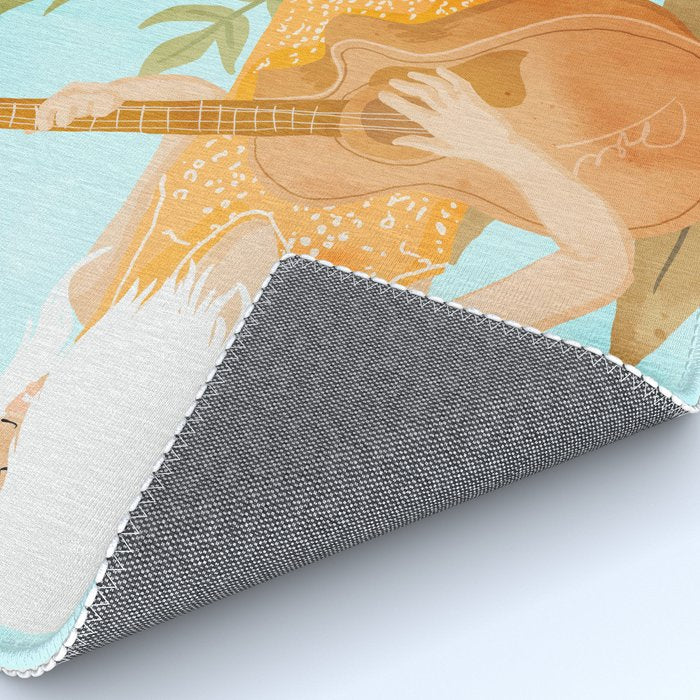 Music Soothes My Soul | Urban Hippie Bohemian Woman Playing the Guitar | Plant Lady Painting Rug Gallery Image 4