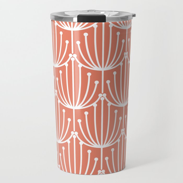 Retro Art, Floral Prints, Coral and White Travel Mug Gallery Image 1