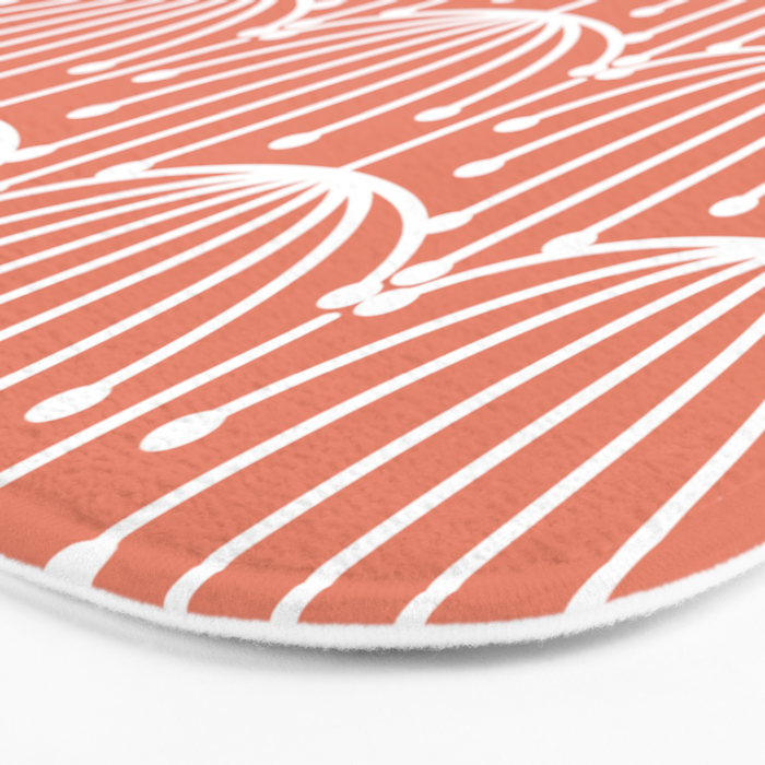 Retro Art, Floral Prints, Coral and White Bath Mat Gallery Image 3