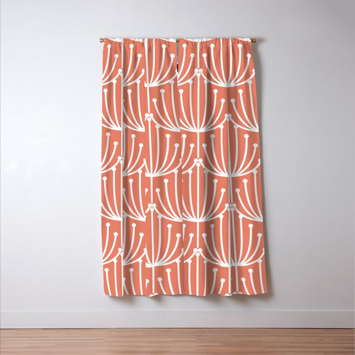 Retro Art, Floral Prints, Coral and White Window Curtain Gallery Image 3
