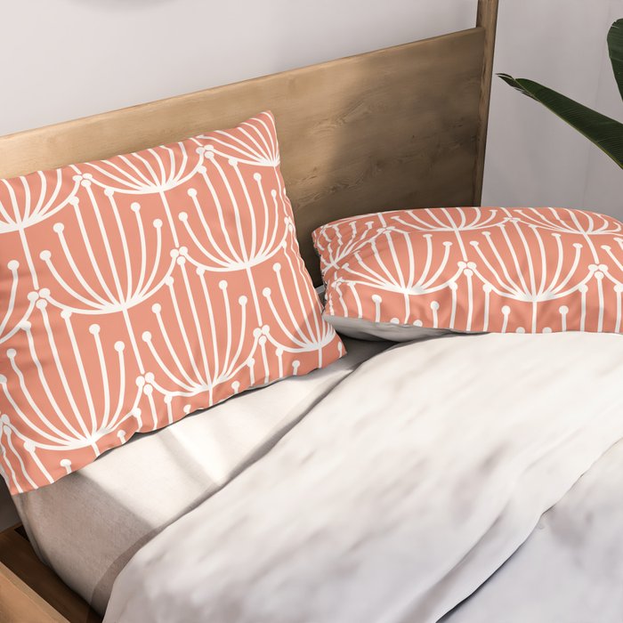 Retro Art, Floral Prints, Coral and White Pillow Sham Gallery Image 2