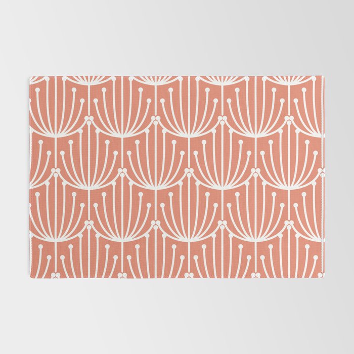 Retro Art, Floral Prints, Coral and White Rug Gallery Image 2