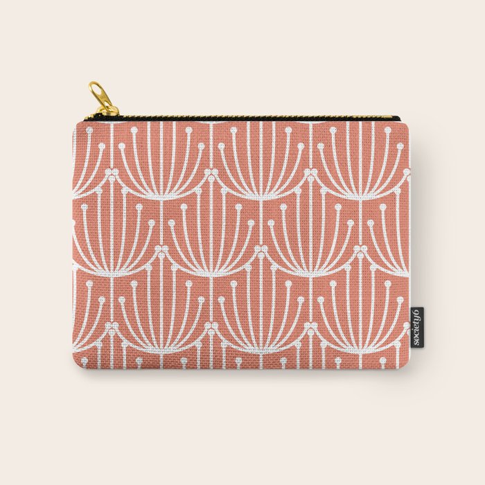 Retro Art, Floral Prints, Coral and White Carry All Pouch Gallery Image 1