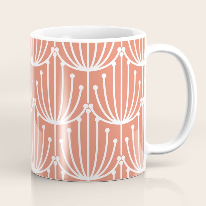 Retro Art, Floral Prints, Coral and White Coffee Mug Gallery Image 1
