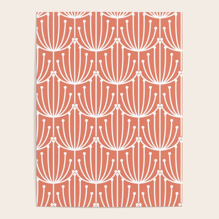 Retro Art, Floral Prints, Coral and White Poster Gallery Image 1