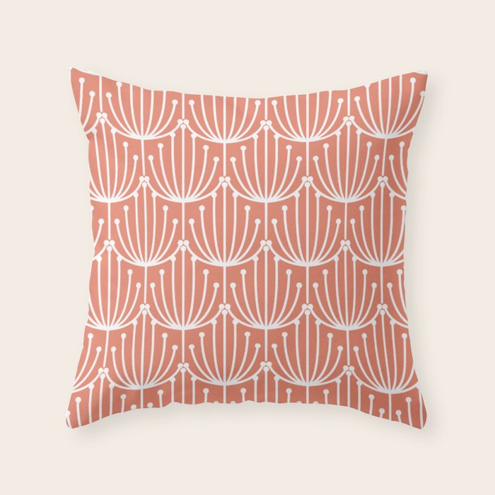 Retro Art, Floral Prints, Coral and White Throw Pillow Gallery Image 6