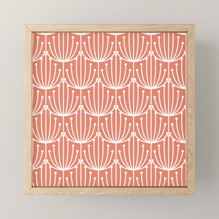 Retro Art, Floral Prints, Coral and White Mini Art Print Gallery Image 1