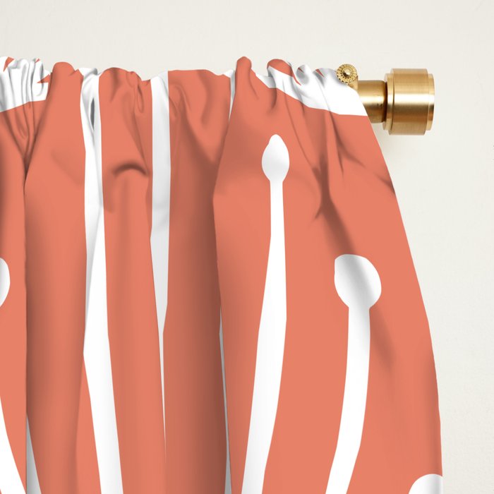 Retro Art, Floral Prints, Coral and White Window Curtain Gallery Image 2