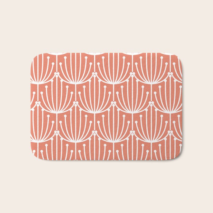 Retro Art, Floral Prints, Coral and White Bath Mat Gallery Image 1