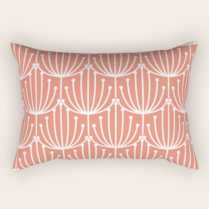 Retro Art, Floral Prints, Coral and White Rectangular Pillow Gallery Image 2