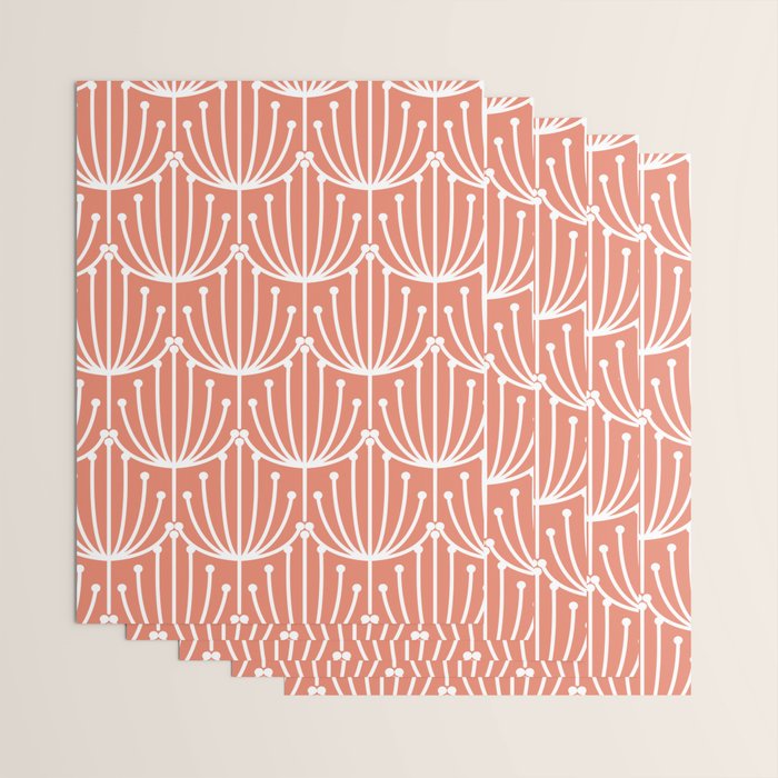 Retro Art, Floral Prints, Coral and White Wrapping Paper Gallery Image 3