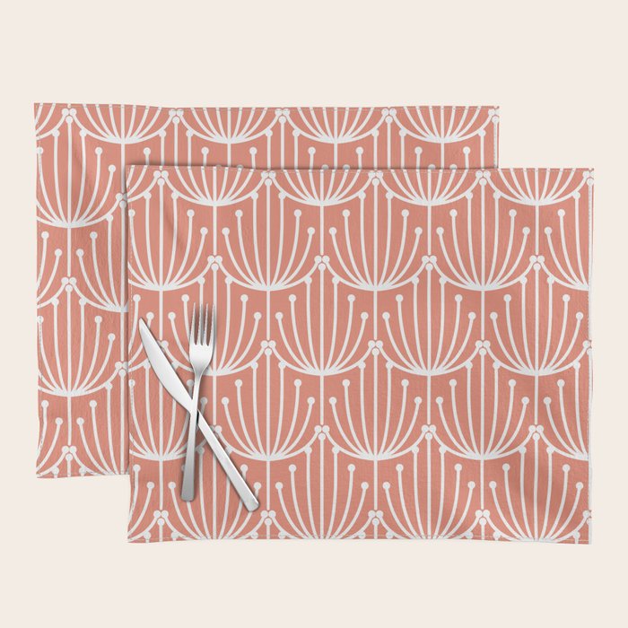 Retro Art, Floral Prints, Coral and White Placemat Gallery Image 1