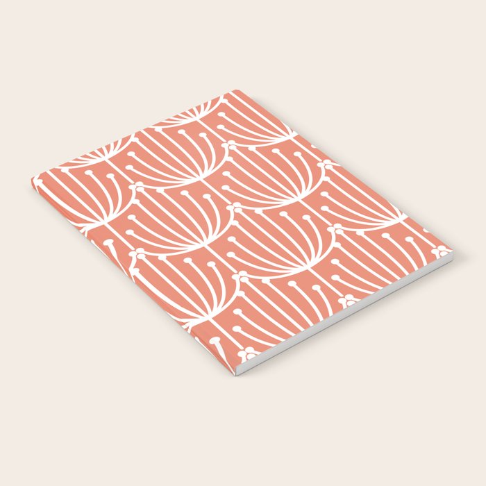 Retro Art, Floral Prints, Coral and White Notebook Gallery Image 2