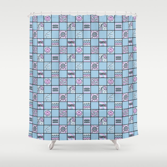Aquarius Checkered Print Shower Curtain Gallery Image 1