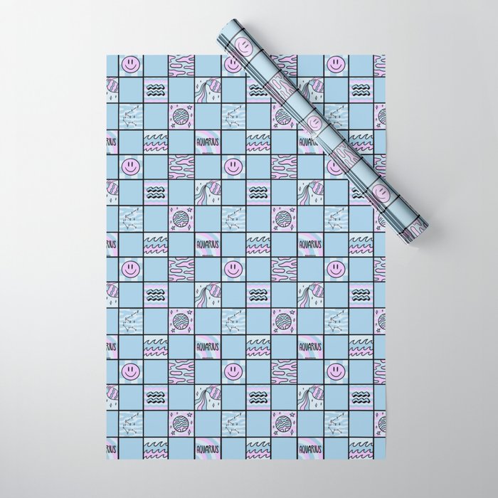 Aquarius Checkered Print Wrapping Paper Gallery Image 1