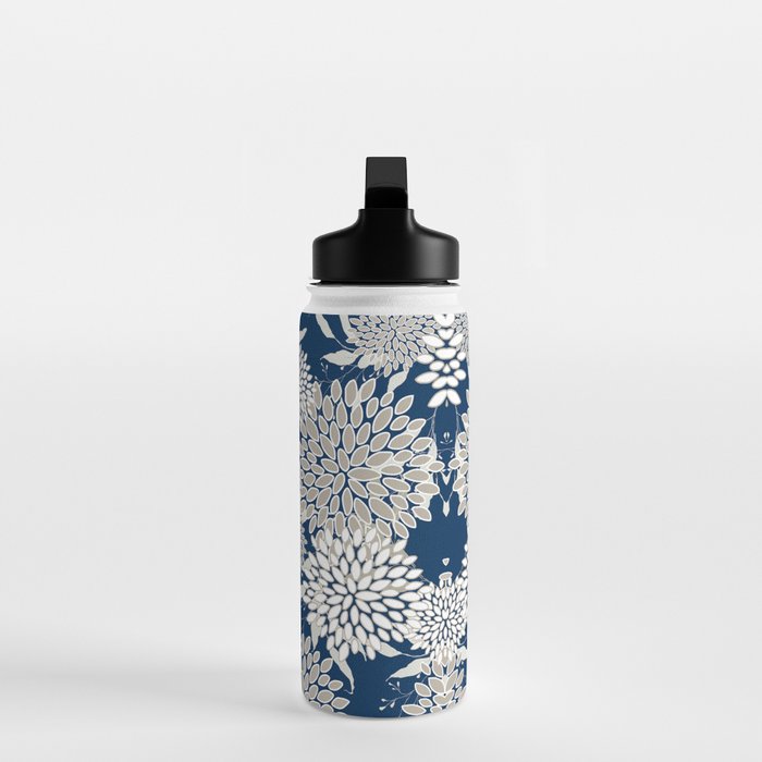 Leaves and Blooms, Blue and Gray Water Bottle Gallery Image 3