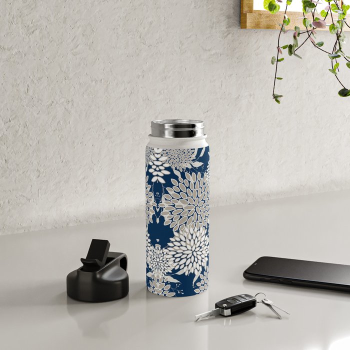 Leaves and Blooms, Blue and Gray Water Bottle Gallery Image 4