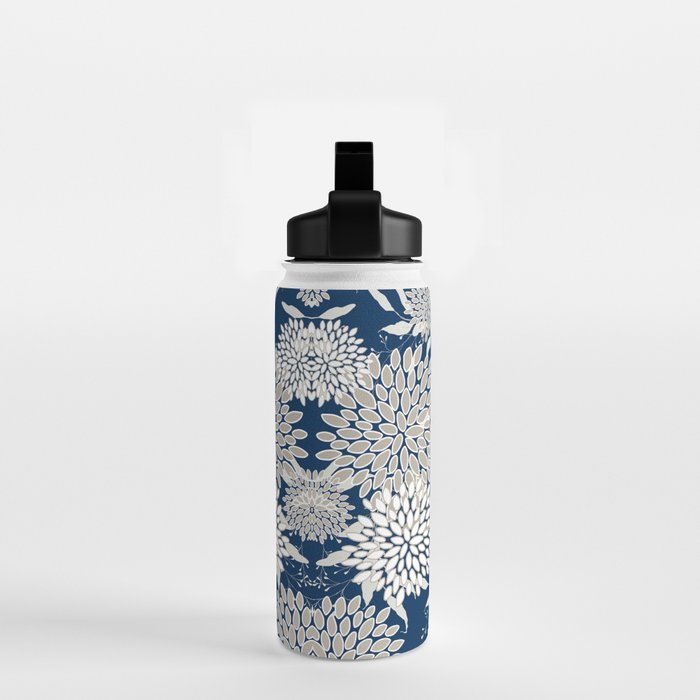 Leaves and Blooms, Blue and Gray Water Bottle Gallery Image 2